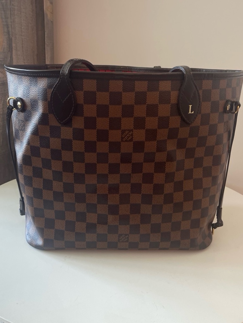 Louis Vuitton Brown Damier Ebene Tote with Red Interior - Picture 2 of 6